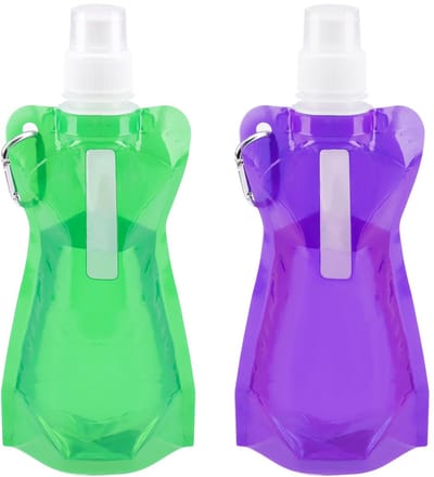 Zeynomax - Opvouwbare Drinkfles - Herbruikbare Waterfles - Inclusief Karabijnhaak - Lila en Groen - Perfect voor Wandelen en Reizen - 500 ml - 2 Stuks
