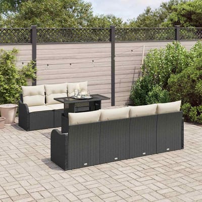 vidaXL - Tuinbank - Set - 8 - st - 7-Aantal - zitplaatsen - Zwart - Poly - Riet