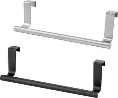 Handdoekhouder keuken - 2 stuks theedoekhouder - deurhanddoekhouder keukenkast - handdoekstang zwart zilver vaatdoekhouder