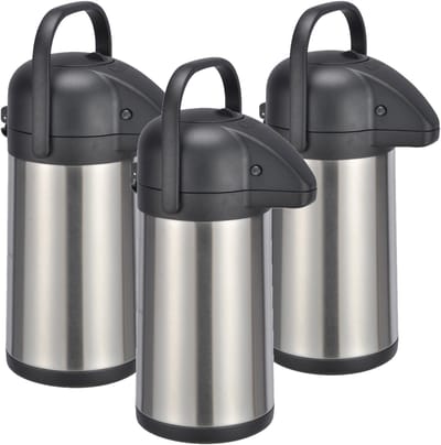 HI Thermoskan - 3x stuks - 2,2 liter - RVS -13 x 34 cm - isoleerkan - koffiekan - theekan - warmhoud kan - Koffie/thee meenemen