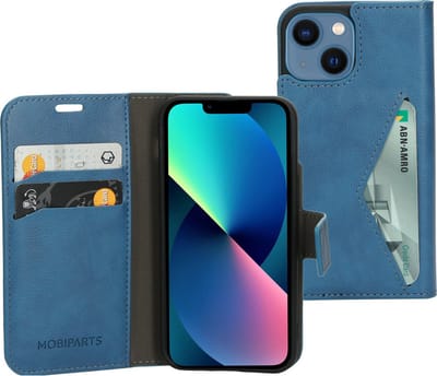 Mobiparts hoesje geschikt voor Apple iPhone 13 Mini - Wallet/Boekhoesje - Eco Leer - Magneet Sluiting - Opberg vakken - Blauw
