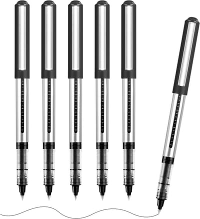 Set van 6 Rollerball Pennen, Gelpennen en Zwarte Balpennen met Sneldrogende Inkt, Ideaal voor Kantoor, Schrijven en Creatieve Projecten