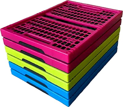 Vouwkratten – Vouwkrat – Boodschappenkrat – Inklapbaar – Stapelbaar – Set van 6 stuks - 32 Liter – Blauw/groen/roze