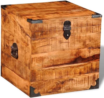 Houten kist kubus - Opbergkist handgemaakt - Thuis opbergen - Massief ruw mangohout - 46x46x46 cm - Natuurlijk bruin