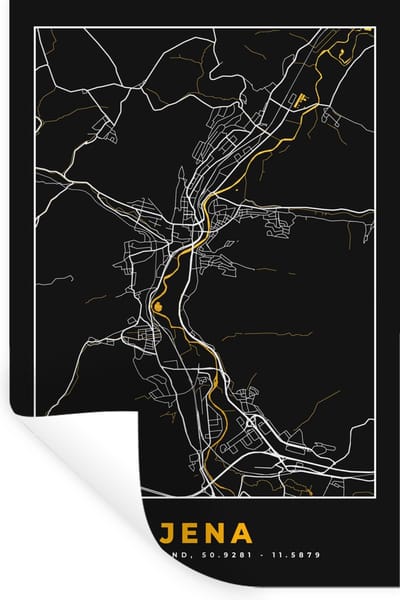 Muurstickers - Sticker Folie - Goud – Duitsland – Plattegrond – Gold – Stadskaart – Kaart – Jena - 20x30 cm - Plakfolie - Muurstickers Kinderkamer - Zelfklevend Behang - Zelfklevend behangpapier - Stickerfolie