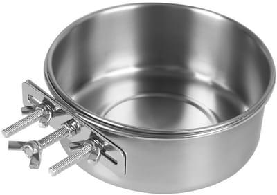 Dailygoods- Vogelkom Roestvrij Staal - Papegaaienvoeder met 3 Schroeven - Klemhouders - Scheidbare Voerbeker - Bevestigingsclip - Eenvoudig Schoonmaken - Voederbak