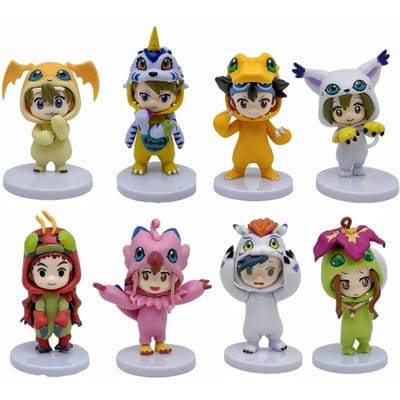 8 stuks/Set Digimon Adventure Cosplay Tailmon Gomamon Patamon Gabumon Tentomon Palmon Piyomon Agumon Anime Model Speelgoed Pop Cadeaus gray
