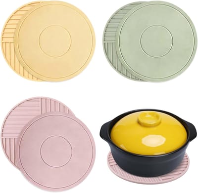 KZQ Set van 6 siliconen pannenonderzetters in 3 kleuren, ronde hittebestendige onderzetters voor potten, kommen en kopjes, ideaal voor de keuken