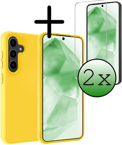 Hoesje Met 2x Screenprotector - Geschikt voor Samsung Galaxy A56 - Sterk & Shockproof - Back Cover - Siliconen Case - Telefoon Hoes - Geel