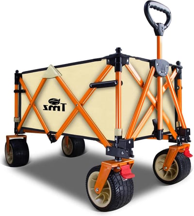 Opvouwbare bolderkar met remmen - handwagen transportwagen met afneembaar dak - tot 120 kg draagkracht (beige) Grote handwagen
