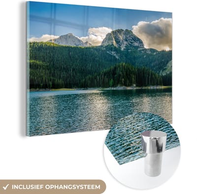 ® Glasschilderij 180x120 cm - Schilderij acrylglas - Meer voor de bergketens van het Nationaal park Durmitor in Montenegro - Foto op glas - Muurdecoratie woonkamer - Wanddecoratie slaapkamer - Schilderijen