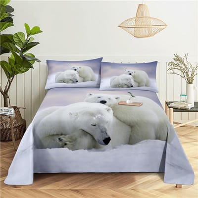 Arctische Dieren 0.9/1.2/1.5/1.8/2.0m Digitale Print Polyester Bedlaken Met Kussensloop Print Beddengoedset 150X230cm(2Pcs)