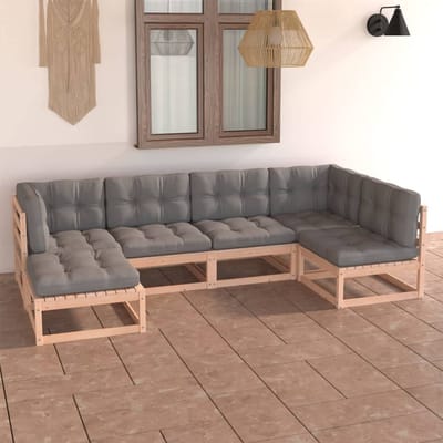 vidaXL - 6-delige - Loungeset - met - kussens - massief - grenenhout