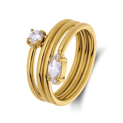 Lucardi Dames Stainless steel ring met zirkonia voor dames - Ring - Staal - Goudkleurig - 16 / 50 mm