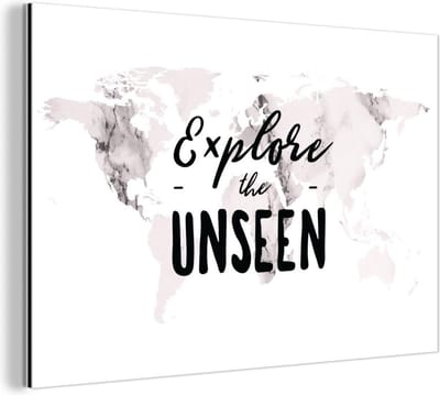Wanddecoratie Metaal - Aluminium Schilderij Industrieel - Wereldkaart - Quote - Marmer - 180x120 cm - Dibond - Foto op aluminium - Industriële muurdecoratie - Voor de woonkamer/slaapkamer