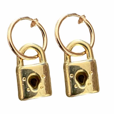 Klem Oorbellen-Hangslot-Goudkleurig- geen gaatje- Charme Bijoux