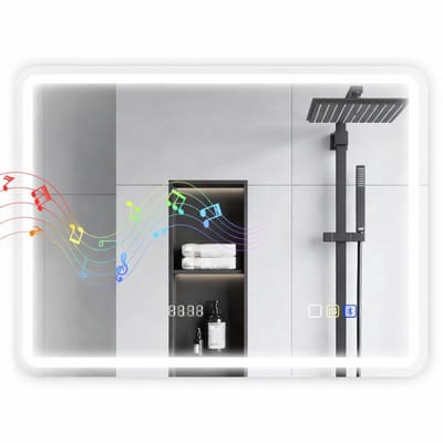 Sello! badkamerspiegel met bluetooth – spiegel – digitale klok – anti condens – led – muziek – dimbaar – L80xB3,5xH60cm – zilver