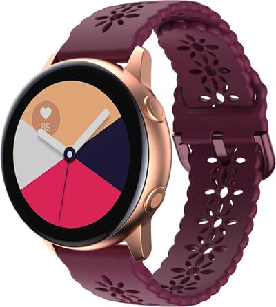 Strap-it 20mm - siliconen bandje met patroon geschikt voor Samsung Galaxy Watch 7 (40 & 44mm) / Watch 6 (Classic) / Watch 5 / 5 Pro / Watch 4 (Classic) / Watch 3 41mm / Watch 42mm / Watch Active & Active2 / Watch FE / Gear Sport - bordeaux
