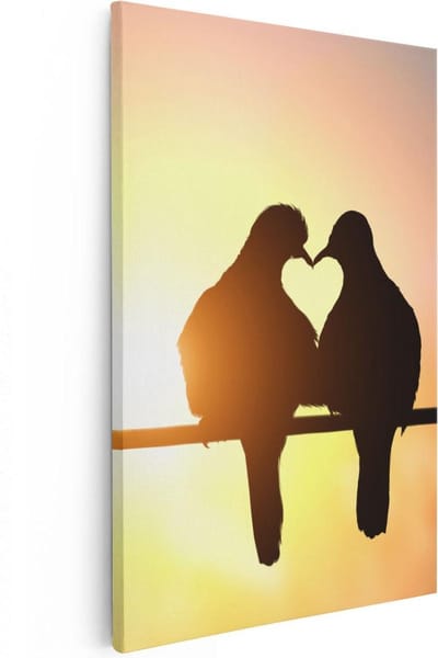 Artaza Canvas Schilderij Zonsondergang - 20x30 cm - Klein - Wanddecoratie Vogels - Muurdecoratie Liefde - Kamer Accessoires