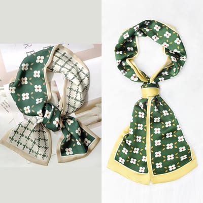 Zijden sjaal-stijl zijden sjaal voor dames - Kleurblokkenprint - Fris en delicaat - Decoratieve shawl over shirts -12，14*150CM