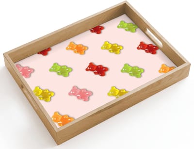 Dienblad hout 40x30 cm - Schootdienblad - Kleur - Snoep - Roze - Borrelplank rechthoek - Plateau dienbladen