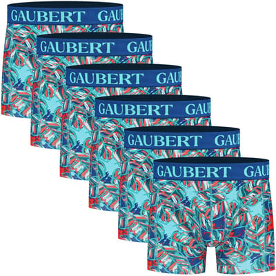 Boxershorts met print | Katoen | Merk: Gaubert | Kleur: Blauw | Bladeren | Heren | 6 stuks