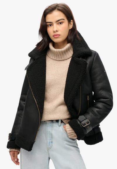 Superdry - Aviator jas van imitatiescheerwol - Dames - Buitenjassen