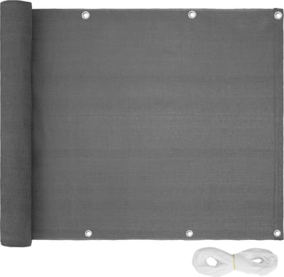 tectake® Balkonscherm - 600 x 75 cm - Privacyscherm - Balkondoek - Zichtdoek - Windscherm - Zonnescherm voor Balkon - Weerbestendig - Waterafstotend - Eenvoudige Montage - Grijs