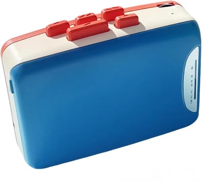 Retro Cassettespeler - 12x9x4cm - Draagbare Walkman met FM Radio & Opnamefunctie - Inclusief Oortjes - USB & Batterij Voeding - Ideaal Cadeau voor Muziekliefhebbers - Blauw