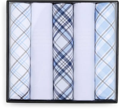 Suitable Zakdoeken 5-Pack Ruit Blauw - Heren - 100% katoen - 40 x 40 cm - Set van 5-Pack - Luxe cadeauset