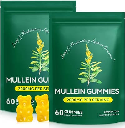 Mullein Gummies – Herbal Supplement – Ondersteunt Luchtwegen & Ademcomfort – Vegan Gummies – Dagelijks Supplement – 60 Stuks