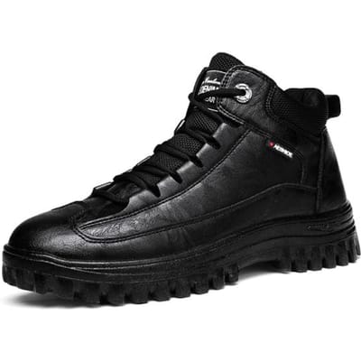 Heren Leren Casual Schoenen Mode Laarzen High-Top Katoenen Schoenen Plus Fluweel Sportschoenen Winter Sneeuwlaarzen Trend Heren Hardloopschoenen 44 zwart