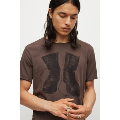 John Varvatos Ss Raw Edge Tee Vintage W Mocha Größe: S | Bedruckte T-Shirts Outlet | Herren
