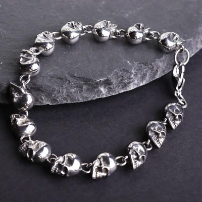 Bracelet Chaîne Crâne Argenté Gothique pour Hommes Bijoux de Fête Rock Bracelet Biker Cadeau black