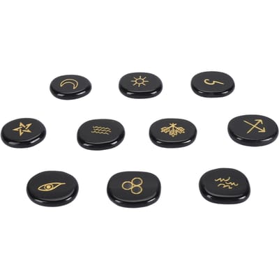 10 pcs Pierres Runiques Ensemble de Cristaux Éliminer la Négativité Gravé Pierre Runique de Guérison Peint à la Main noir
