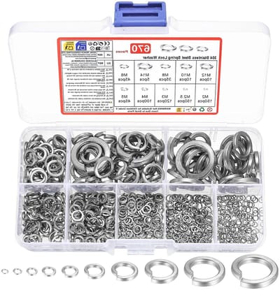 Assortiment van 670 Stuks Veerringetjes, Rvs Splitringen voor Thuis, Fabrieken en Winkels, M2 tot M14 Maten, Duurzaam en Corrosiebestendig