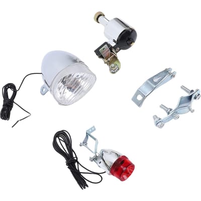 Fiets Dynamo Koplamp Achterlicht Kit 6W Wrijvingsdynamo Koplamp Achterlicht voor Racefiets Mountainbike white