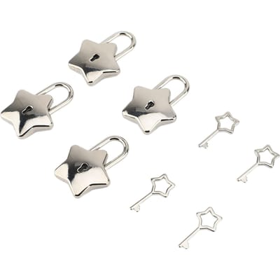 4 Set Schatkist Hangslot Mini Metalen Dagboek Sieradendoos Decoratief Slot met Sleutel S007 Vijf zilver