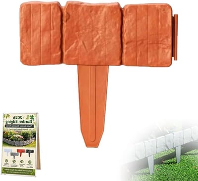 Kunststof Tuinhek - Bloembedrand Grasrand - Tuinranden Creëren - Imitatie Steen Uiterlijk - 10 stuks - Rood