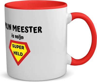 Akyol - mijn meester is mijn superheld koffiemok - theemok - rood - Meester - super meester - verjaardag - cadeautje voor meester - meester artikelen - kado - geschenk - collega's - 350 ML inhoud