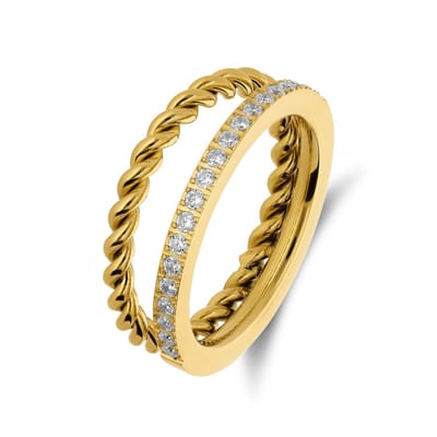 Lucardi Dames Stainless steel ring met zirkonia voor dames - Ring - Staal - Goudkleurig - 16 / 50 mm