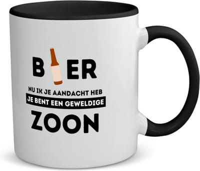 Akyol - bier, nu ik je aandacht heb je bent een geweldige zoon koffiemok - theemok - zwart - Zoon - de beste zoon - verjaardagscadeau - verjaardag - cadeau - cadeautje voor zoon - zoon artikelen - kado - geschenk - gift - 350 ML inhoud