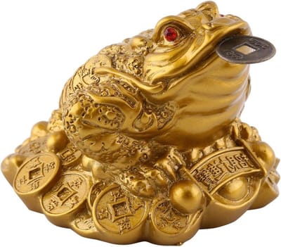 Feng Shui Geluksdecoratie met Geld Kikker en Munt voor Thuis en Kantoor - Perfect Cadeau voor Welvaart en Succes (S 6 * 6 * 5mm-Goud)