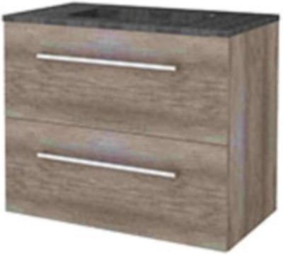 Basic-Line Start 46 Badkamermeubelset - 80 x 46 cm - Met Grepen - 2 Lades - Hardstenen Wastafel - Zonder Kraangat - Scotch Oak