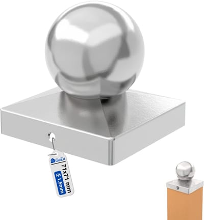 GeZu Impex Paalornament Bol 71 x 71 mm – Roestvrij Stalen Paalkap voor Houten Tuinpalen