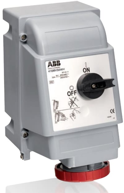 ABB 216MVS9WH - Geschakeld, vergrendeld stopcontact - verticaal - zwaar uitgevoerd- 9h - 16A - IP67 - 2P+E