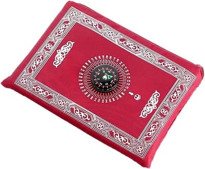 Draagbaar Islamitisch Reisgebedskleed met Kompas, Compacte Tas en Waterdicht Polyester Materiaal - 100 x 60 cm (Rood) voor Gemakkelijk Gebed onderweg