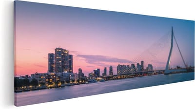 Artaza Canvas Schilderij Erasmusbrug - 60x20 cm - Wanddecoratie Rotterdam - Muurdecoratie Skyline - Kamer Accessoires