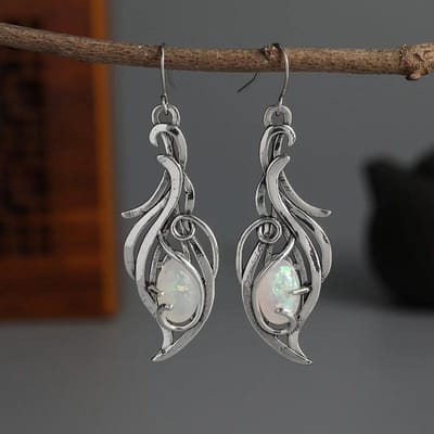 Charmantes Boucles d'Oreilles Ovales en Opale de Feu pour Femmes Bohèmes Couleur Goutte Boucles d'Oreilles Bijou Cadeau Accessoires Anniversaire de Mariage gray