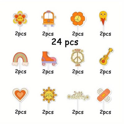 1 set/ 24 pièces Mignonnes Décorations à Insérer pour Cupcakes, Décorations DIY Jetables à Insérer pour Cupcakes, Convient pour les Réunions de Famille Décorations de Fête d'Anniversaire 24pcs white